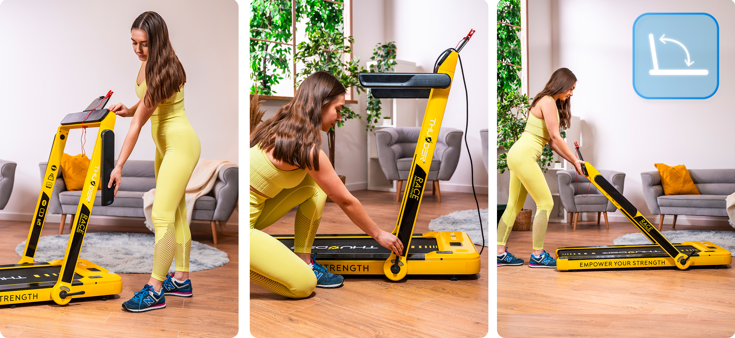 Folded Thunder RACE treadmill in a small space