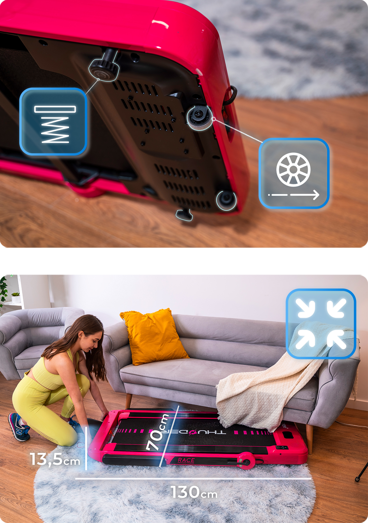 Close-up of treadmill belt and cushioning system