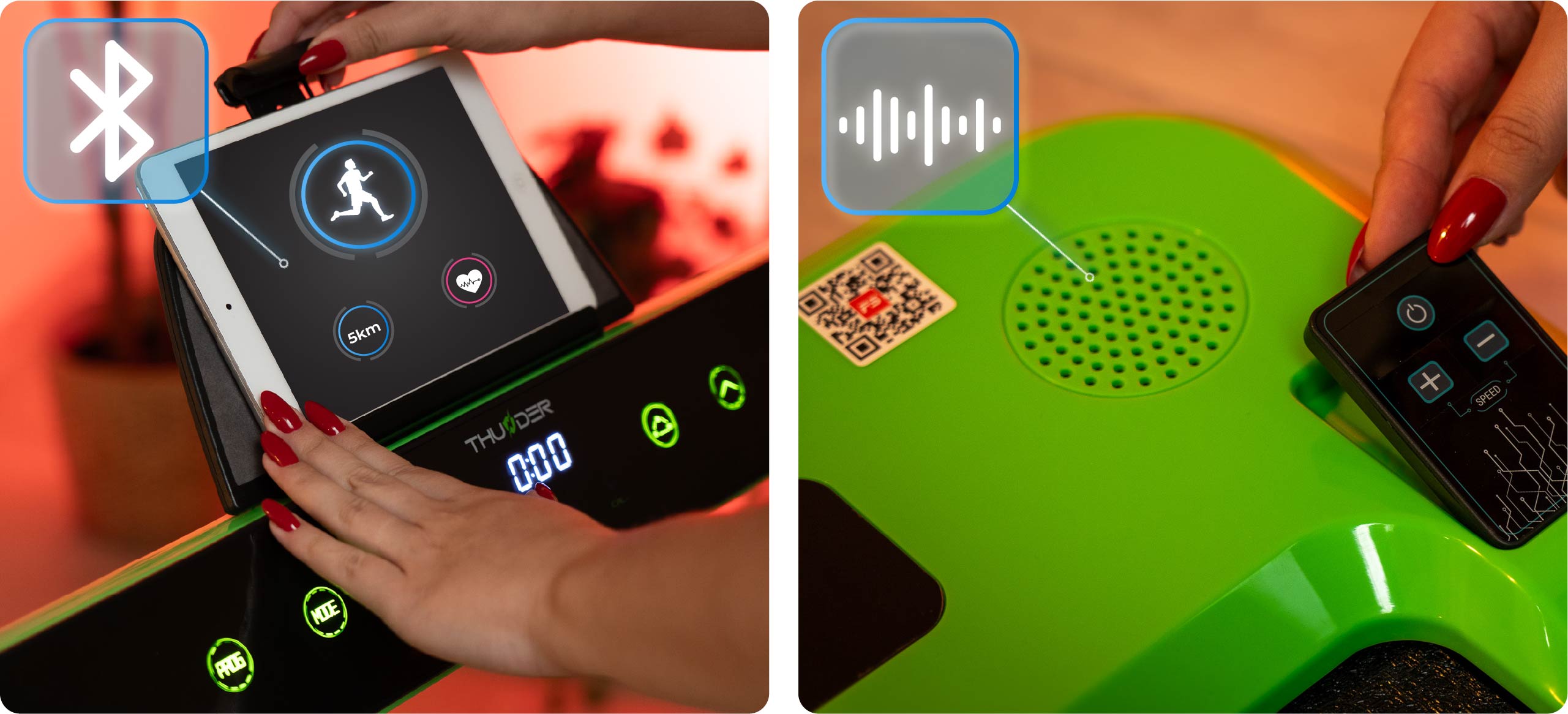 Thunder RACE treadmill control panel with tablet and FitShow app